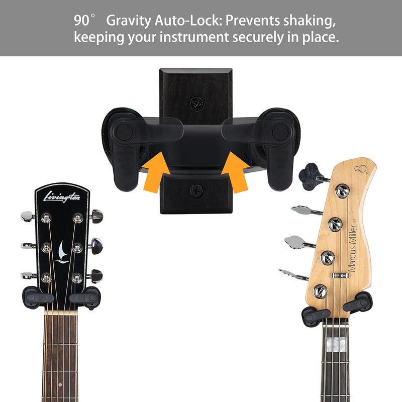 Sondery Guitar Wall Mount Hanger, Auto Lock and Adjustable Hook Holder for Acoustic and Electric Guitar, Ukulele, Bass, Banjo and Mandolin, Safely Cradles Nitro-Finished and High-End Guitars - Image 2